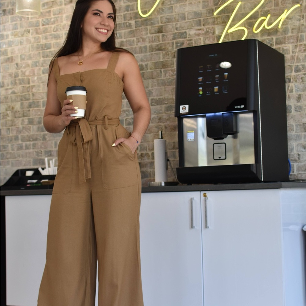 Neutral Linen-Style Wide Leg Jumpsuit – Effortless Chic SIZE M